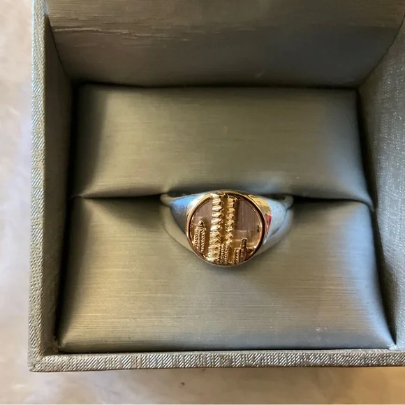 14K Gold Twin Towers of NYC New York City on Sterling Signet Ring